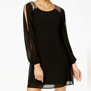 Sequin Hearts Split Sleeve Fancy Shift Party Dress Black Juniors Size Medium